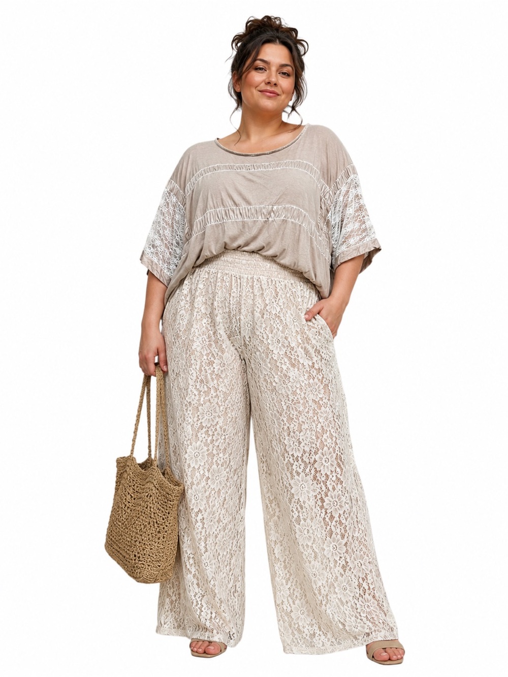 POL NWOT lace crop dolman style sleeves top Oversized Medium